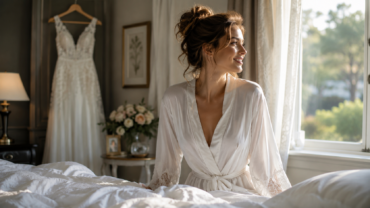 Bride waking up on her wedding day filled with excitement and joy.