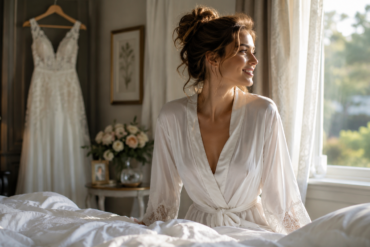 Bride waking up on her wedding day filled with excitement and joy.