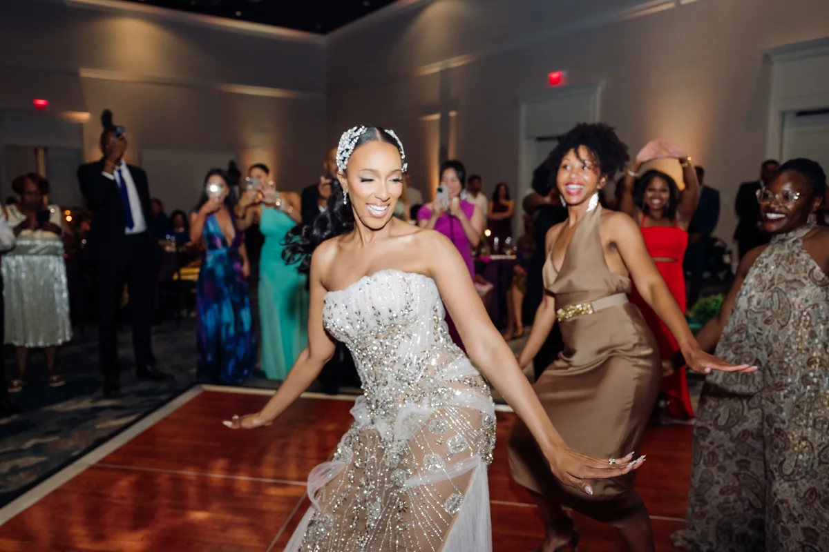Jasmine dancing and celebrating at her wedding reception