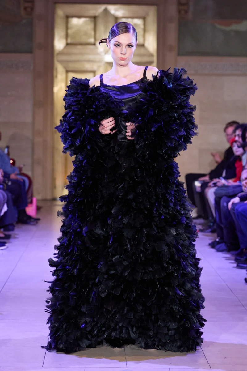 Malan Breton Autumn Winter 2026 black ruffle gown