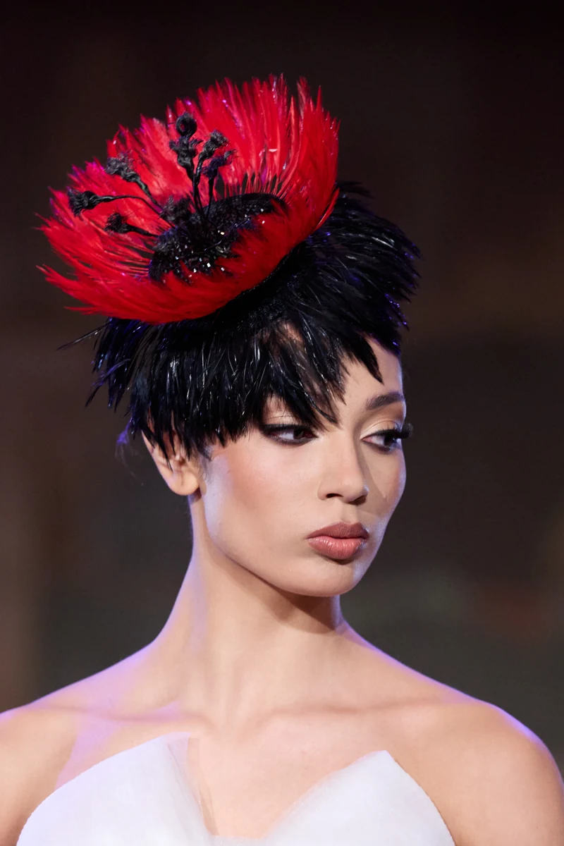 Malan Breton Autumn Winter 2026 feather headpiece portrait