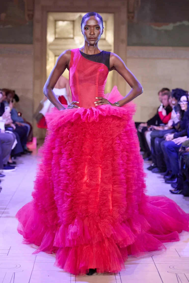 Malan Breton Autumn Winter 2026 pink feather gown