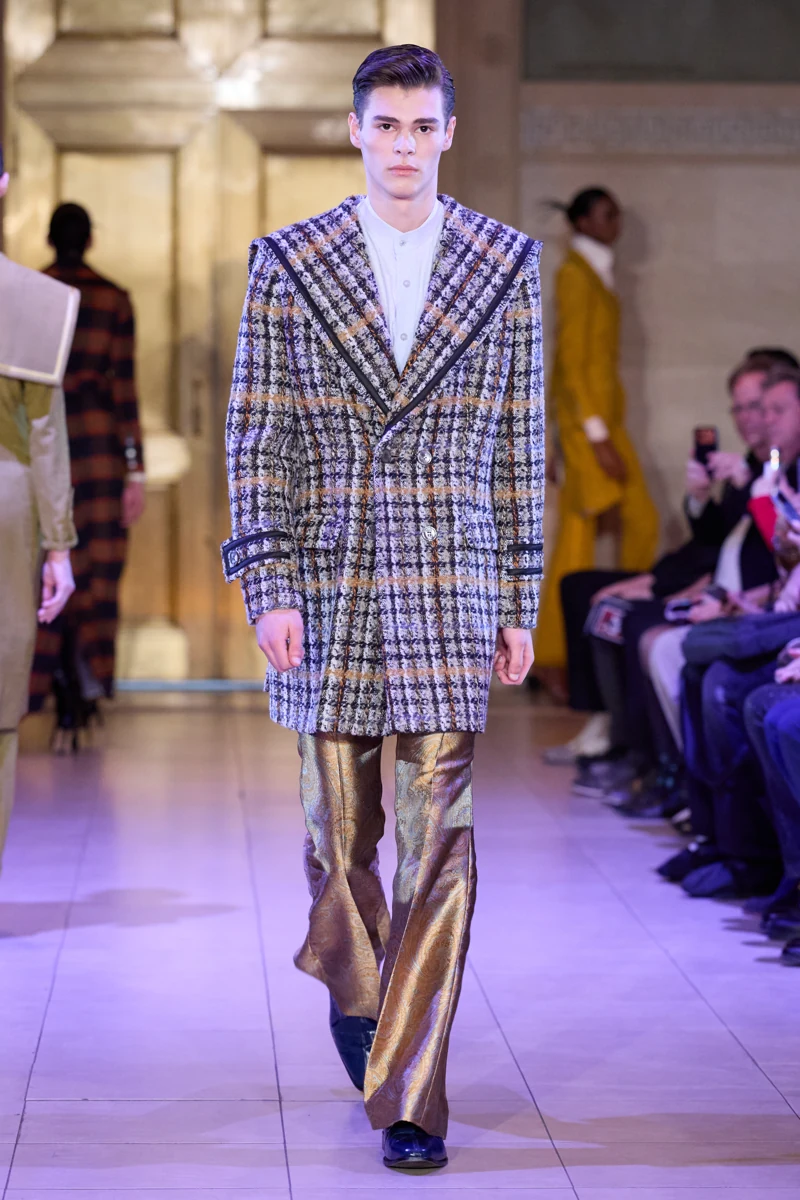 Malan Breton Autumn Winter 2026 plaid jacket gold trousers