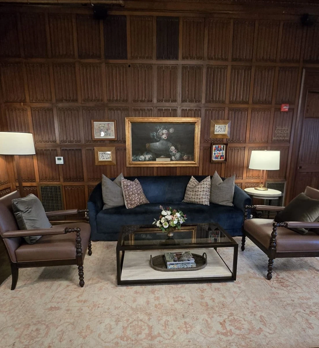 Wood-paneled library lounge at Pendry Natirar