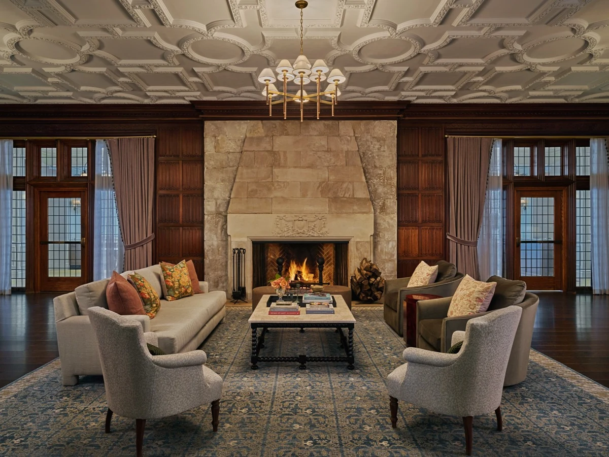 Elegant fireplace lounge at Pendry Natirar