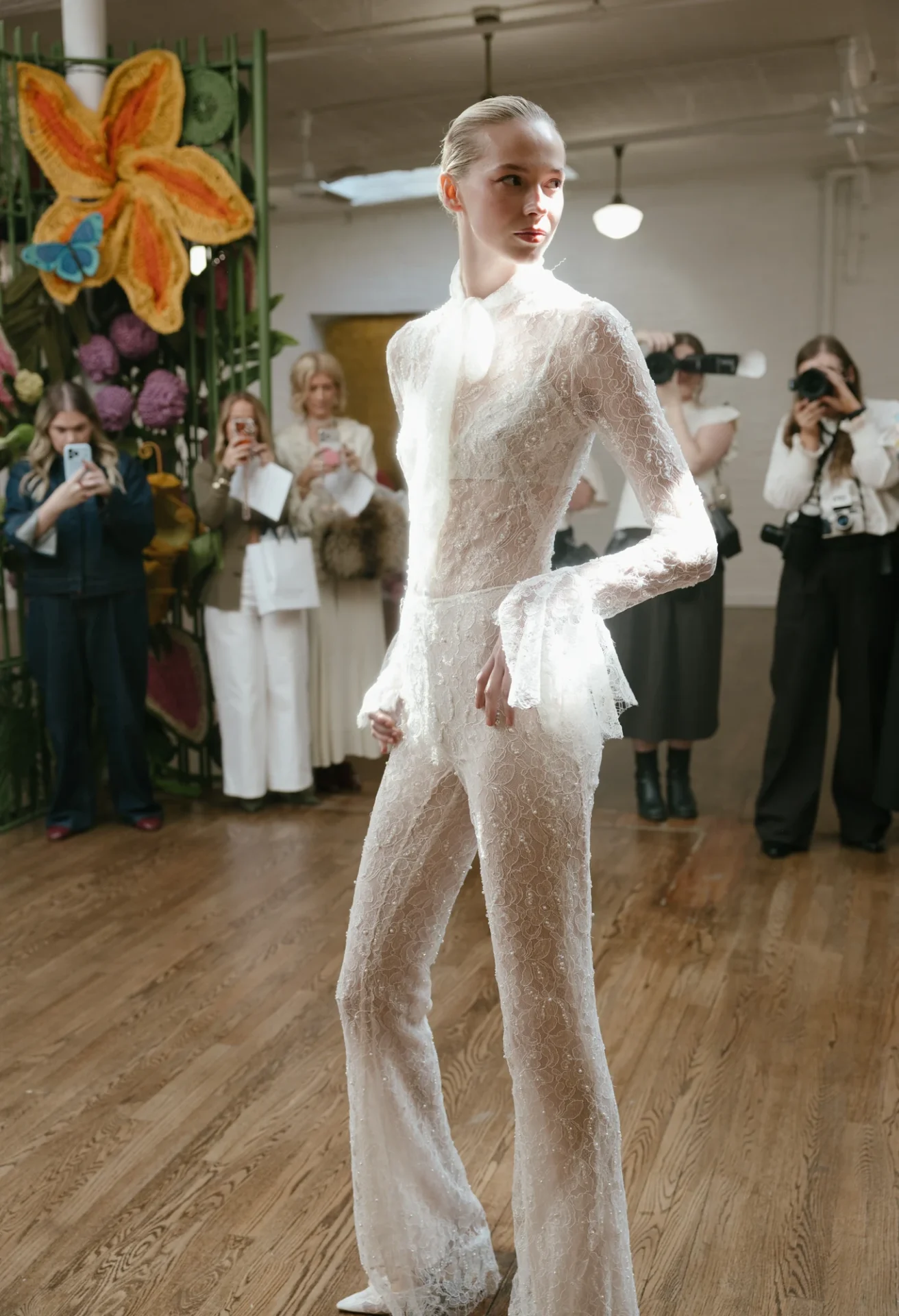 A corded-lace bridal look from Francesca Miranda’s Floresta collection
